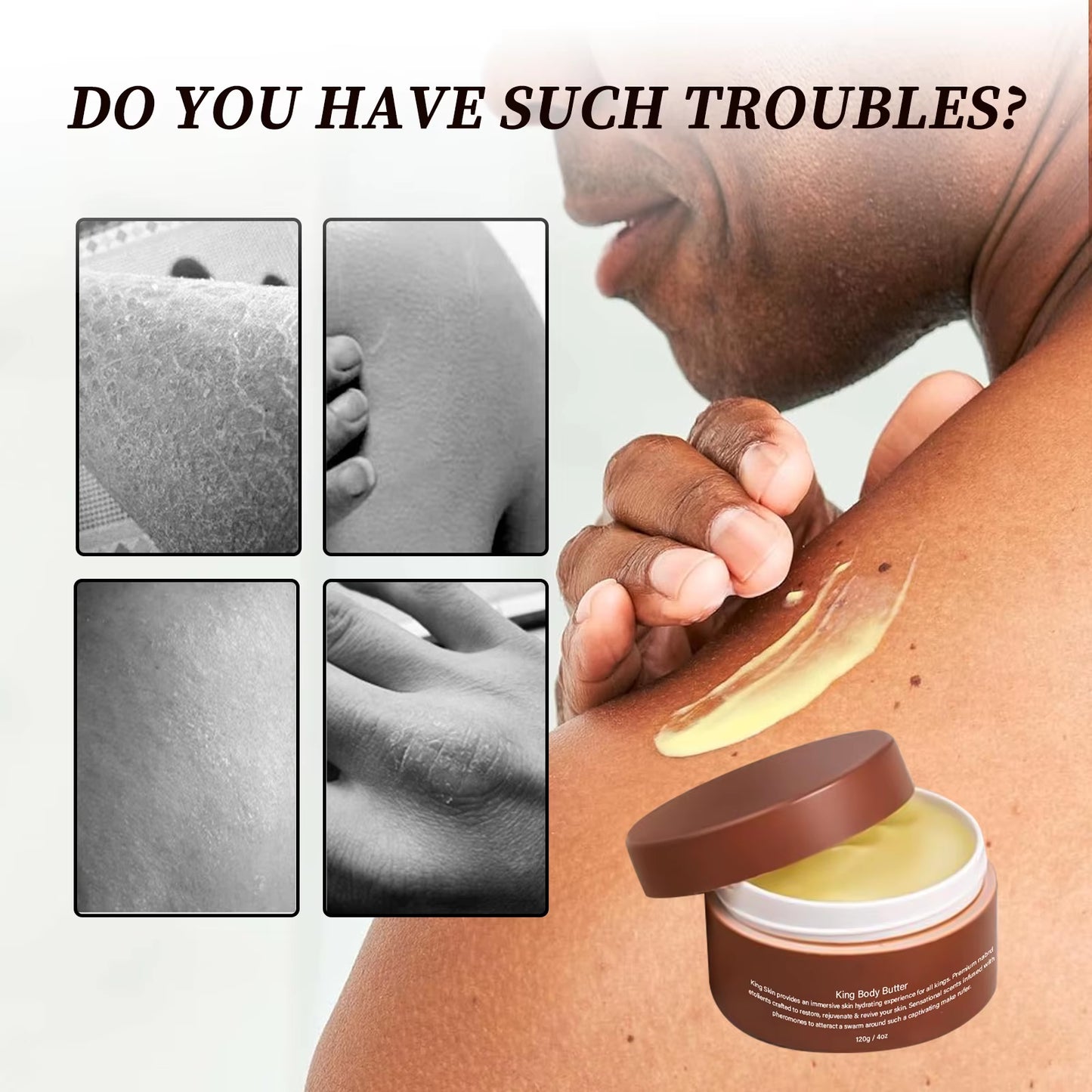 King Body Butter 120G with Shea Butter & Jojoba Oil - 24H Intensive Moisturizing Cream for All Skin Types, Deep Nourishment