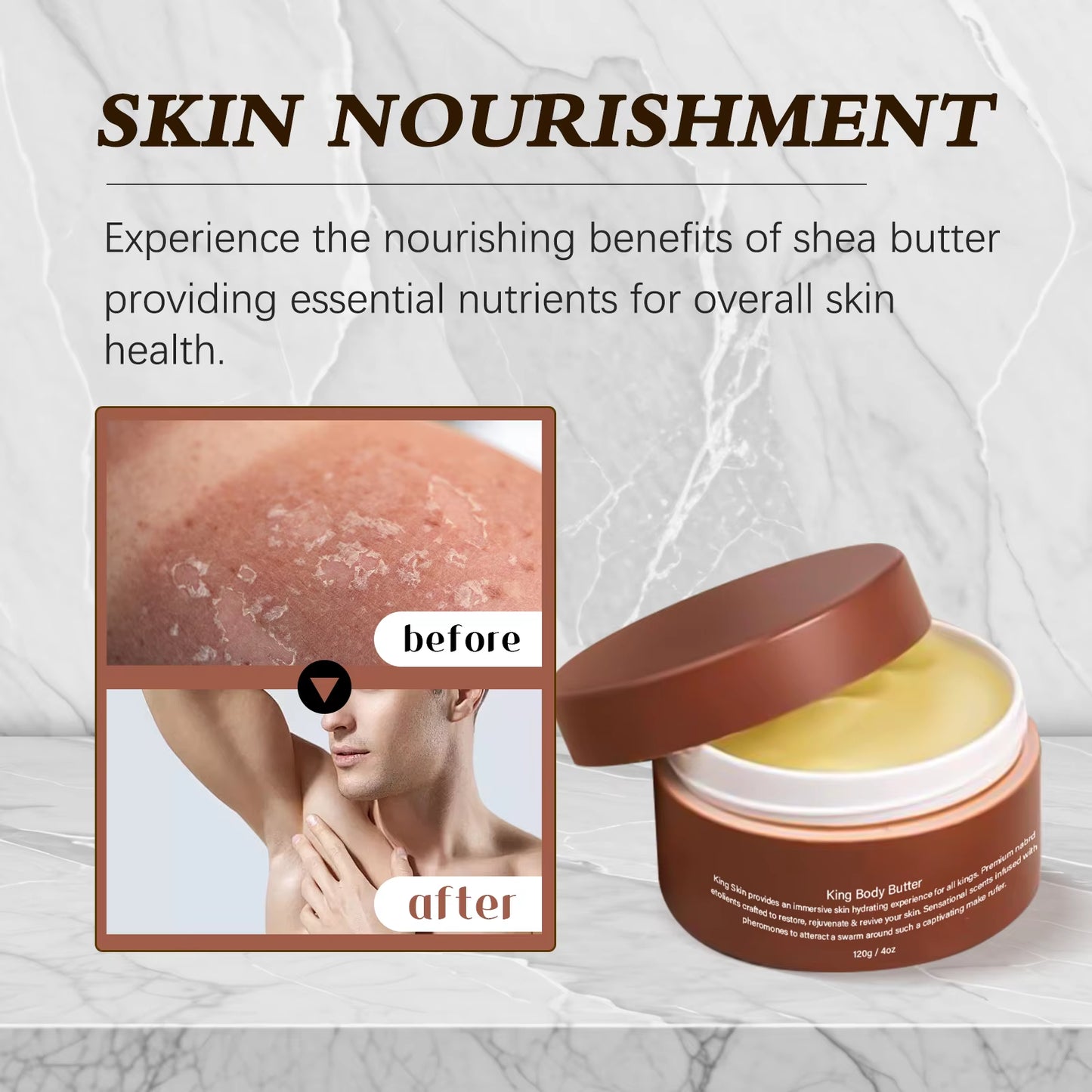 King Body Butter 120G with Shea Butter & Jojoba Oil - 24H Intensive Moisturizing Cream for All Skin Types, Deep Nourishment